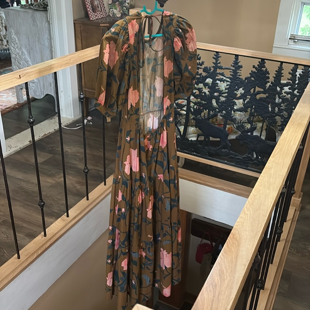 Anthropologie 'Floral' Brown Open Back Maxi Dress Size XS